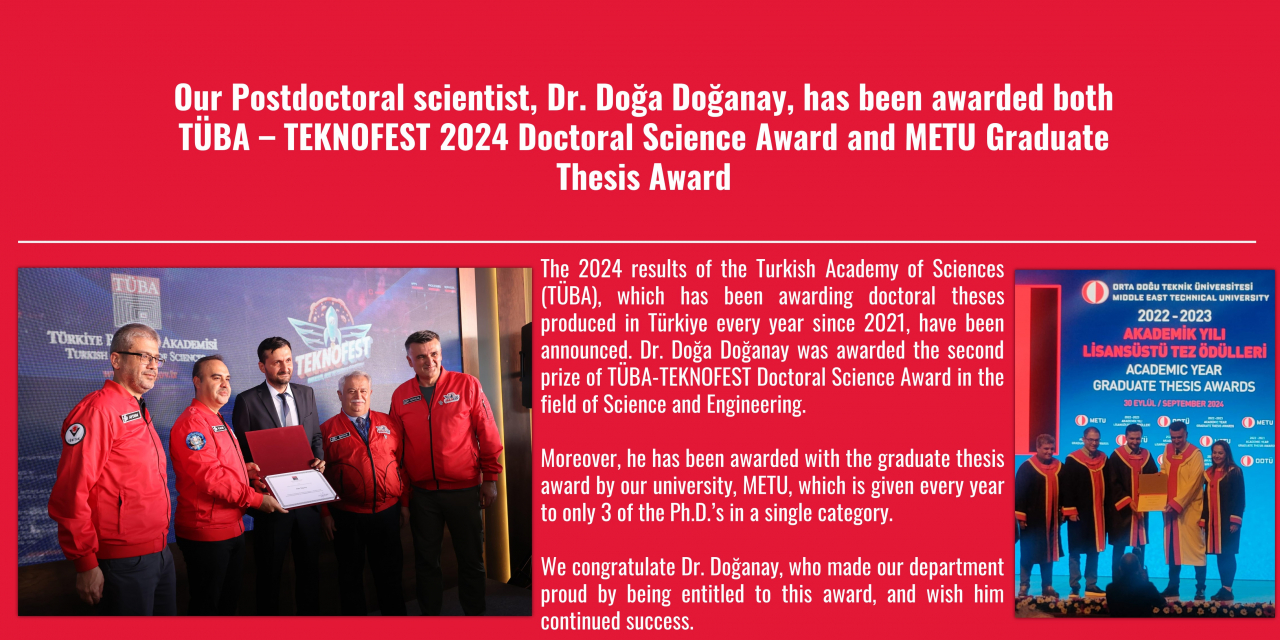 Doga Doganay received graduate thesis award from both Turkish Academy of Science and Middle East Technical University